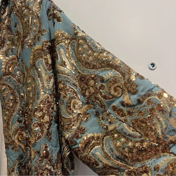 Anthropologie Glittering Gold Sequined Kimono - Picture 9 of 10